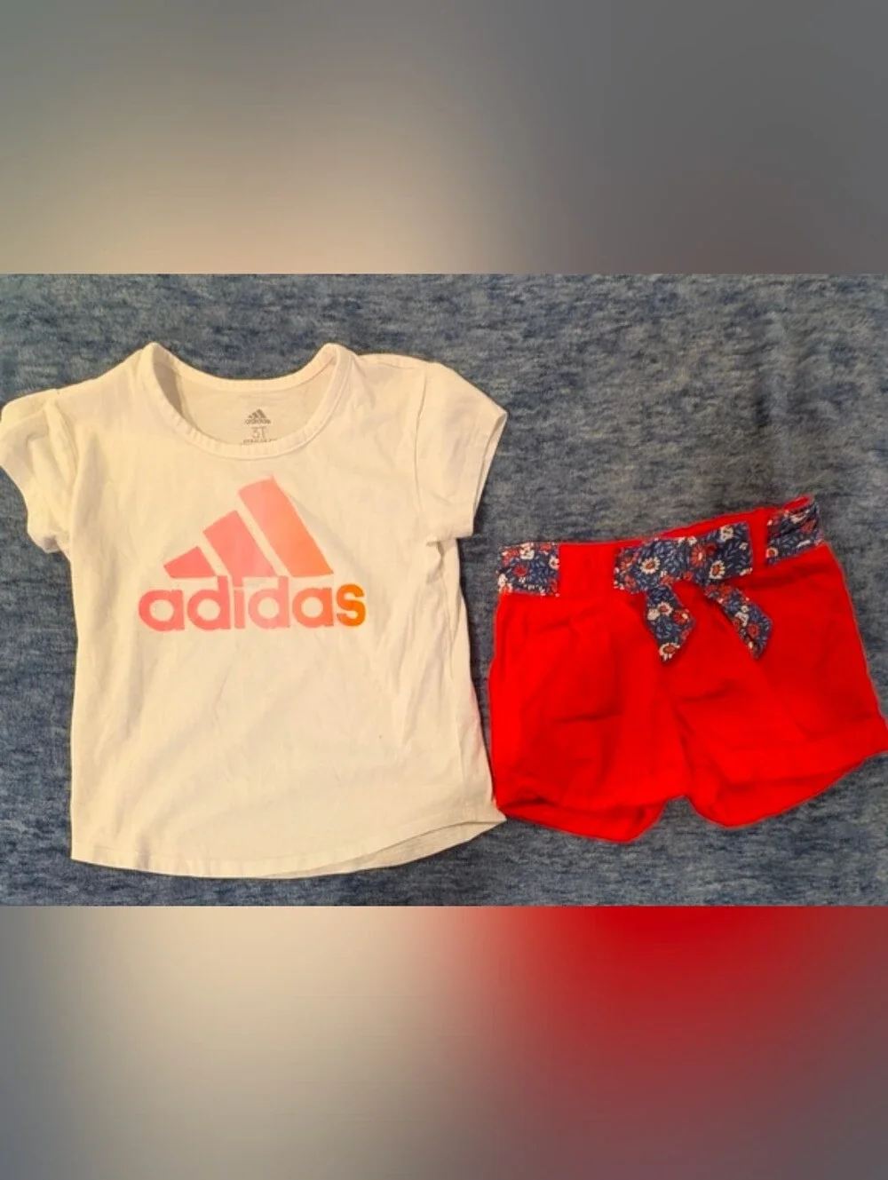 Adidas 3T White Tee with Orange Logo and Orange Floral Shorts